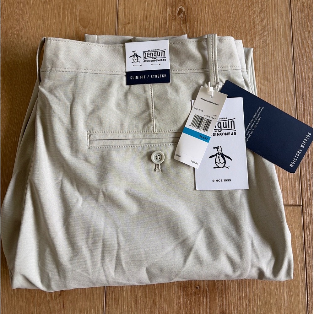 Original Penguin Mens Slim Fit Stretch Golf Pants Agate Gray size 36x32 golf